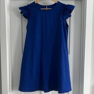 Elegant Blue Ruffle Sleeve Dress - 214
